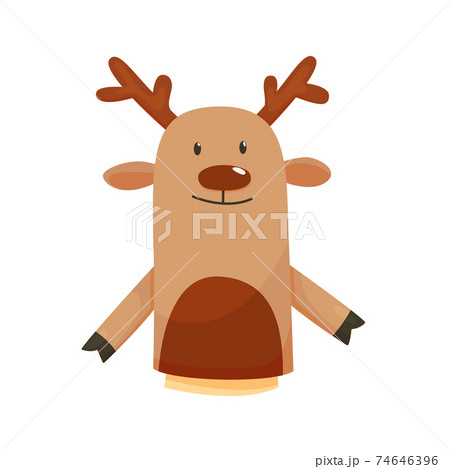 Hand or finger puppets play doll deer. Cartoon color toy for children theater, kids games. Vector cute and funny animal character, isolated icon on white background Hand or finger puppets play doll deer. Cartoon color toy for children theater, kids games. Vector cute and funny animal character, isolated icon on white background 74646396