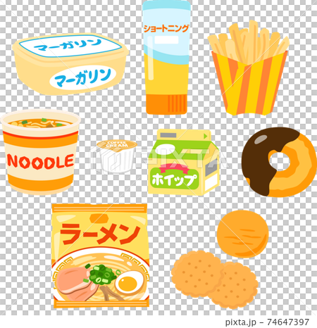 トランス脂肪酸を含む食品のイラストセット トランス脂肪酸を含む食品のイラストセット 74647397