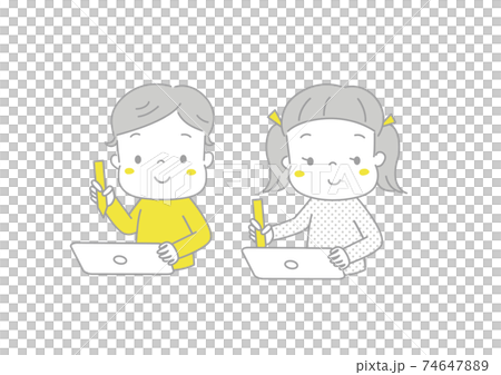 タブレット端末で学習する子どもたち タブレットを使った授業 タブレット端末で学習する子どもたち タブレットを使った授業 74647889