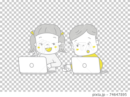 パソコンを使って学習する子どもたち パソコンでプログラミング学習をする小学生 パソコンを使って学習する子どもたち パソコンでプログラミング学習をする小学生 74647895