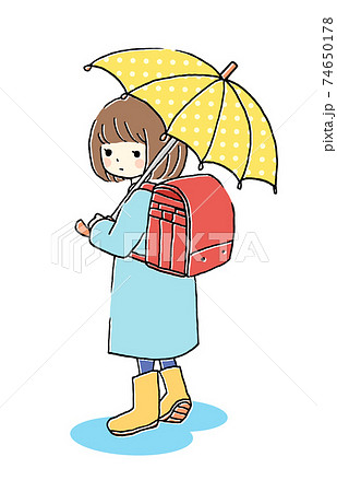 雨の日の通学傘をさした女の子のイラストのイラスト素材