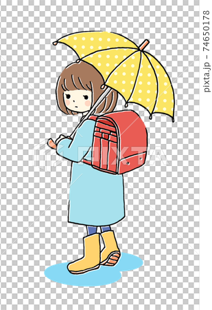 雨の日の通学傘をさした女の子のイラストのイラスト素材