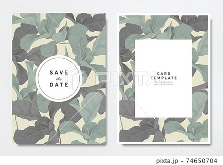 Greenery wedding invitation card template design, green and black fiddle leaf fig Greenery wedding invitation card template design, green and black fiddle leaf fig 74650704