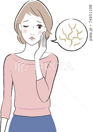 乾燥肌が気になる女性のイラストのイラスト素材