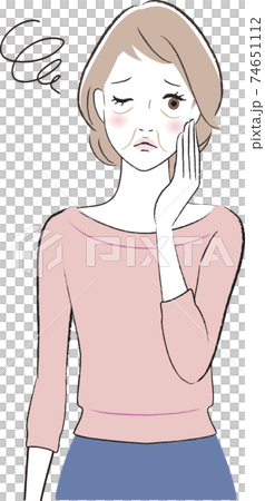 顔のたるみが気になる女性のイラスト 74651112