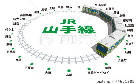 Jr山手線の和文路線図a 日本東京 ベクターイラスト背景透明のイラスト素材