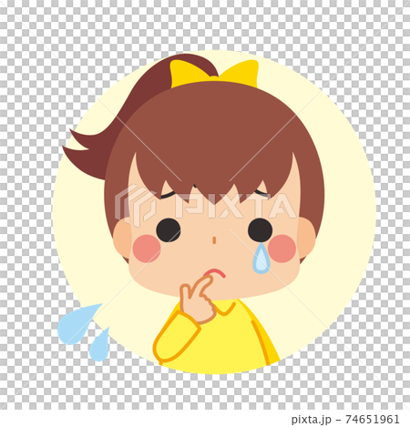途方に暮れて困って泣いている可愛い小さな女の子のアイコン イラスト 可愛い 白背景のイラスト素材