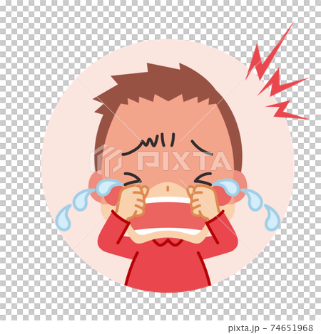 泣き叫んでいる可愛い小さな男の子のアイコン イラスト 可愛い 白背景のイラスト素材
