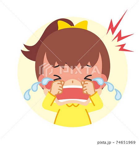 泣き叫んでいる可愛い小さな女の子のアイコン イラスト 可愛い 白背景のイラスト素材