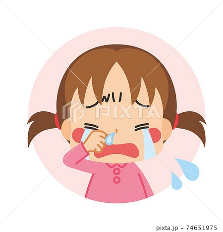 鼻水を垂らして号泣している可愛い小さな女の子のアイコン イラスト 可愛い 白背景のイラスト素材