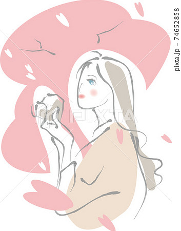 カメラを構えて桜を仰ぐ女性 カメラを構えて桜を仰ぐ女性 74652858