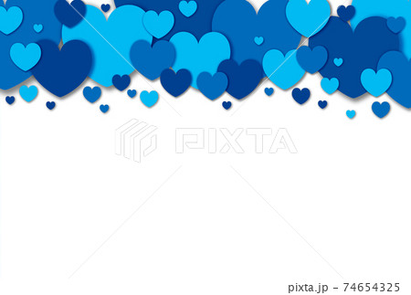 ホワイトデー背景素材 青/水色系ハートが上の方に湧き上がるイメージ 横 背景白 他色有り 74654325