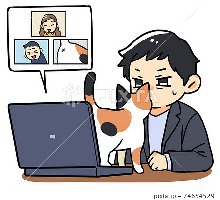 猫に通話を邪魔される人 74654529