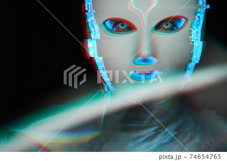 Portrait of futuristic robot. Image with glitch effect. Portrait of futuristic robot. Image with glitch effect. 74654765