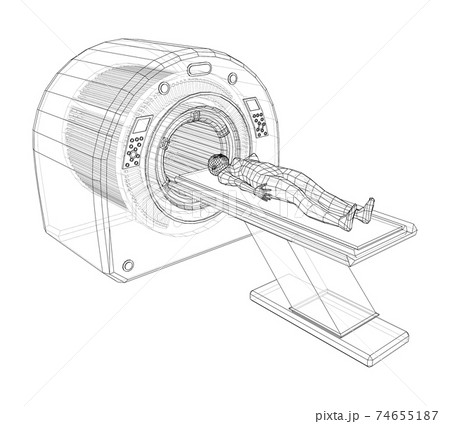Female Patient Lying on a CT or MRI Scan. Vector 74655187