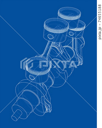 Engine crankshaft with pistons outline. Vector Engine crankshaft with pistons outline. Vector 74655188