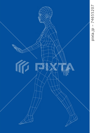 Wireframe walking woman. Vector Wireframe walking woman. Vector 74655207