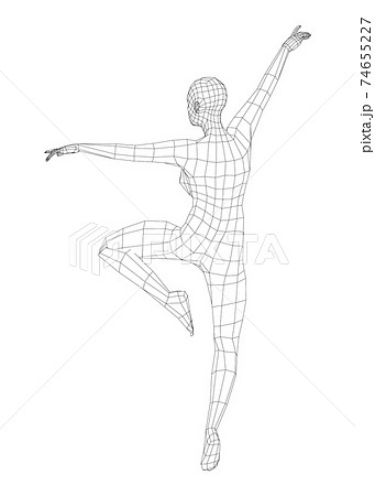 Wireframe ballerina in dance pose. Vector 74655227
