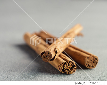 ceylon cinnamon sticks on gray background ceylon cinnamon sticks on gray background 74655582