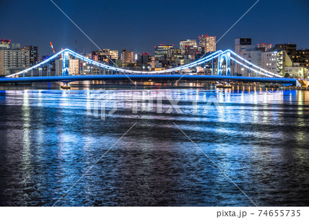 《東京都》清洲橋の夜景・隅田川 《東京都》清洲橋の夜景・隅田川 74655735