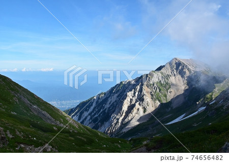 夏の白馬岳 白馬岳頂上宿舎付近から眺める白馬三山 杓子岳、白馬鑓ヶ岳と稜線 夏の白馬岳 白馬岳頂上宿舎付近から眺める白馬三山 杓子岳、白馬鑓ヶ岳と稜線 74656482