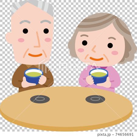 お茶を飲む老夫婦 74656691