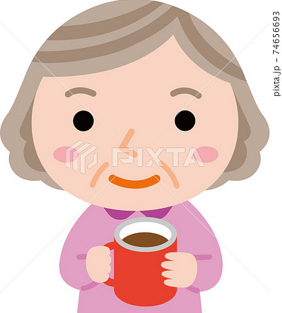 コーヒーを飲むおばあさんのイラスト素材 コーヒーを飲むおばあさんのイラスト素材