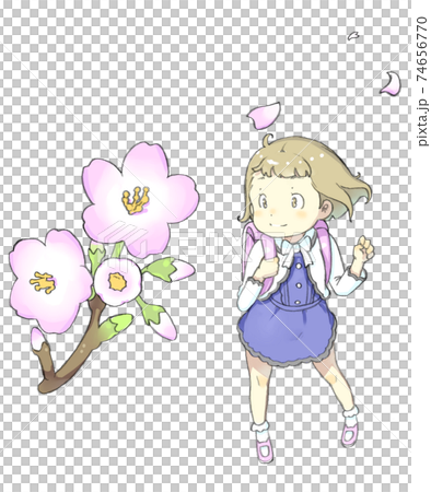 一位小學生背著書包,看到櫻花的時候注意到了春天 一位小學生背著書包,看到櫻花的時候注意到了春天 74656770