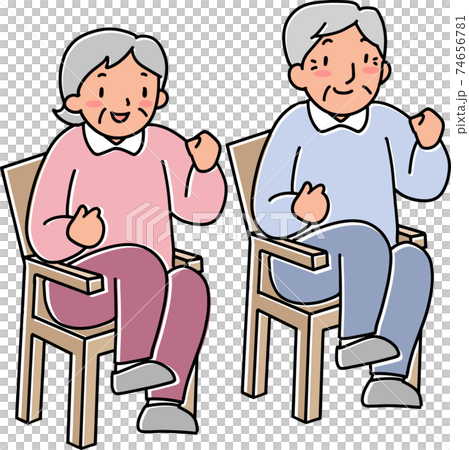 体操するシニアの女性と男性のイラスト素材