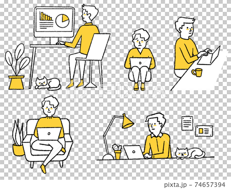 Men working remotely_set Men working remotely_set 74657394