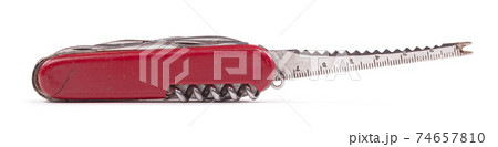 Close up of a broken multipurpose knife, isolated - Saw 74657810
