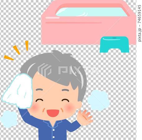 洗個澡並熱身的老人 74659145