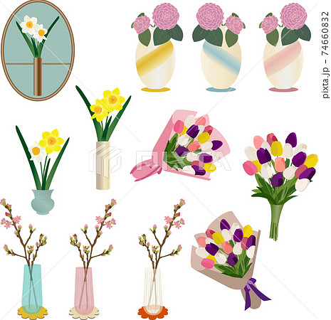 カラフルな季節の花 植物のイラスト素材