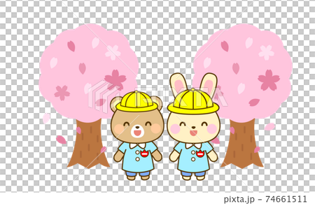 春のこども向けイラスト 幼稚園服のイラスト素材