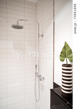 Luxury bathroom with white walls and shower Luxury bathroom with white walls and shower 74661898