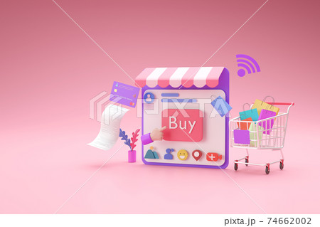 Shopping online store with social media application concept, ,3d render 74662002