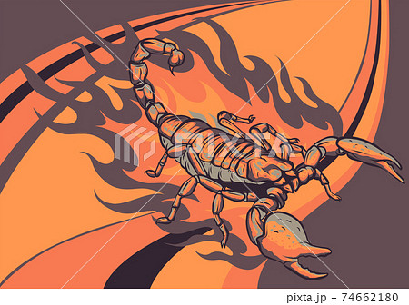 Scorpion Cartoon With Flames Vector のイラスト素材