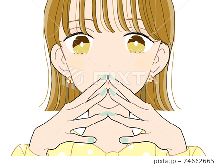 ミントネイルの外ハネボブヘアの女の子のイラストのイラスト素材