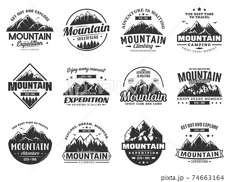 Mountain expedition and rock climbing vector icons 74663164