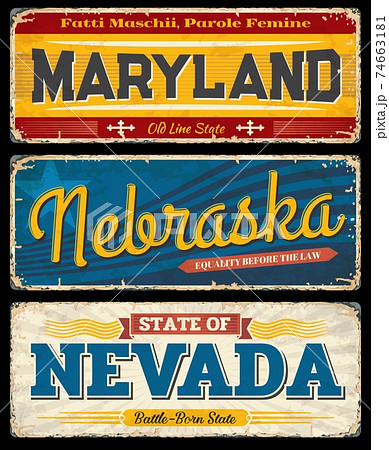 USA Maryland, Nebraska, Nevada state vintage signs 74663181