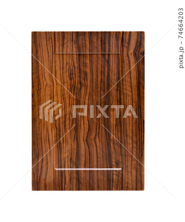 Decorative a brown wooden kitchen cabinet door 74664203