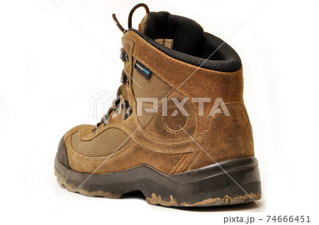 Hiking shoes and a white background, Sturdy hiking boots 74666451