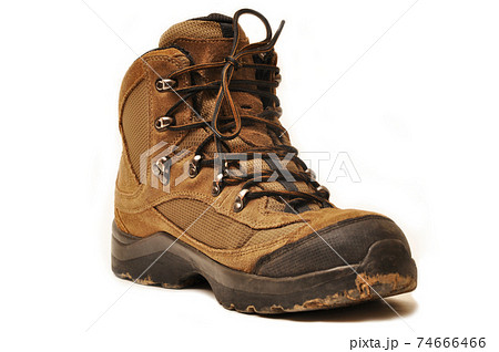 Hiking shoes and a white background, Sturdy hiking boots Hiking shoes and a white background, Sturdy hiking boots 74666466