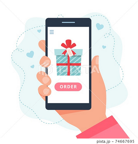 Online shopping gifts. Screen with present. Vector illustration in flat style 74667695