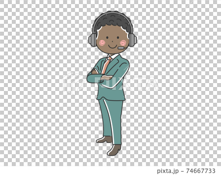 黒人男性オペレーターのイラストのイラスト素材