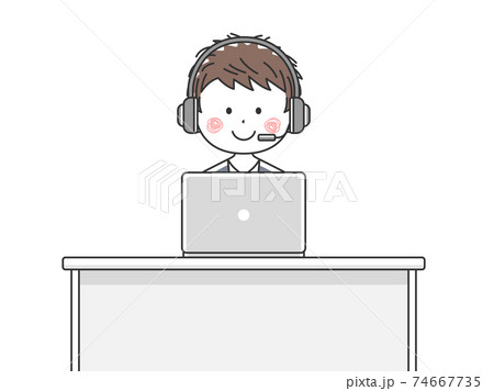 カスタマーセンターで働く日本人オペレーターのイラスト 74667735