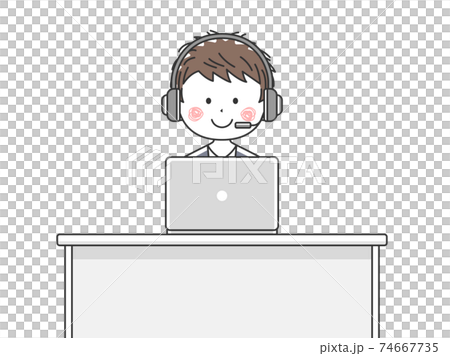 カスタマーセンターで働く日本人オペレーターのイラスト 74667735