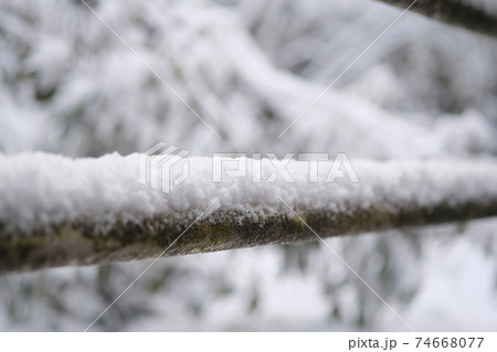 古びたガードレールに積もる雪 74668077