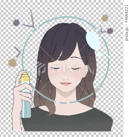 A woman who protects her skin with mist 74668221