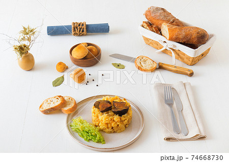 Mushrooms, fresh lunch or dinner. Fresh roasted boletus with mashed potatoes and kale. Favorite season mushroom lunch or dinner in Czech Republic. 74668730